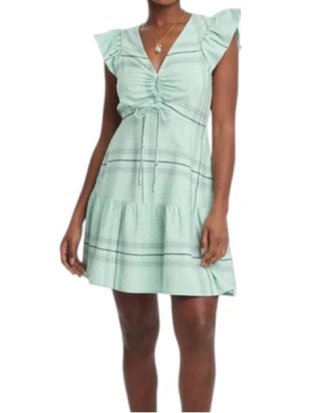 Universal Thread Mint Green Ruffle-Sleeve Tie-Front Mini Dress
